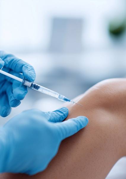 Gloved hands administering joint injection
